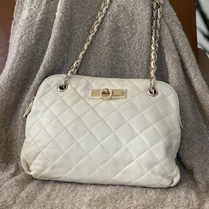 DKNY Cream 100% Genuine Quilted Leather Shoulder Bag